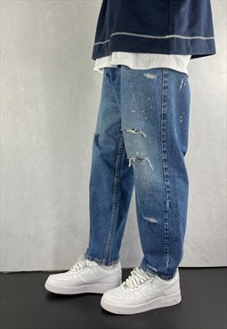 Vintage Levis Paint Splatter Jeans Mens Dark Blue Distressed