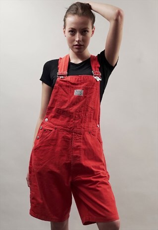 VINTAGE 90'S LEVI'S RED DUNGAREE SHORTS