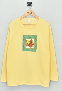 Vintage Autumn Leaves Sweatshirt Yellow Large