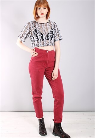 VINTAGE 80S RED STRETCH HIGH WAISTED SKINNY JEANS