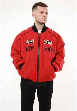 VINTAGE OLDSCHOOL FERRARI FEDEX SHELL BOMBER JACKET 14141