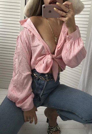 VINTAGE 80S CANDY FLOSS PINK OVERSIZED PUFFY SLEEVE BLOUSE