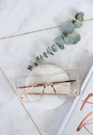 OVERSIZED CLEAR AVIATOR SQUARE GOLD TINTED SUNGLASSES