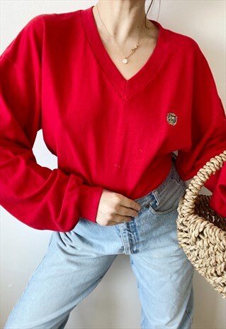 VINTAGE 80S OVERSIZED UNISEX JUMPER SWEATSHIRT PULLOVER RED