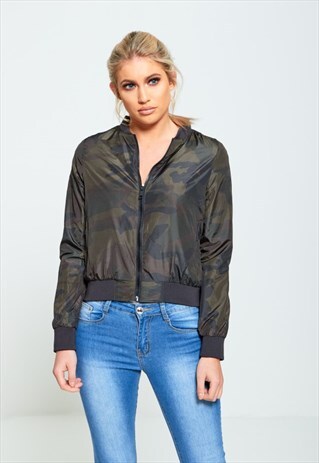 KHAKI CAMOUFLAGE CROPPED JACKET