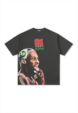 Grey Dennis Rodman Graphic Cotton Fans T shirt tee