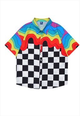 Check print shirt rainbow neon top in multi