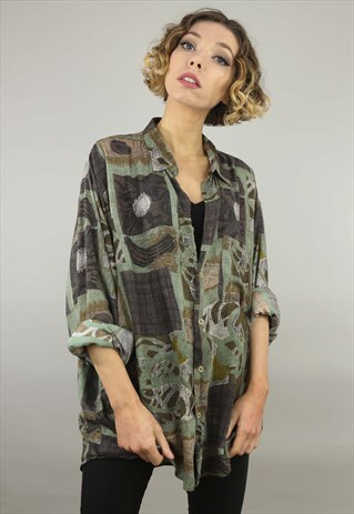 VINTAGE 80S 90S OVERSIZED LONG SLEEVE PATTERNED SHIRT