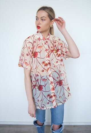 VINTAGE SEMI SHEER FLORAL BLOUSE
