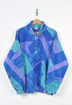 Vintage Sergio Tacchini Fleece 1/4 Button Retro Pattern Blue