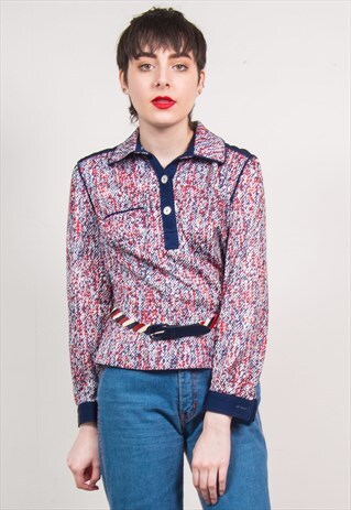 VINTAGE 70'S ABSTRACT QUARTER BUTTON SHIRT