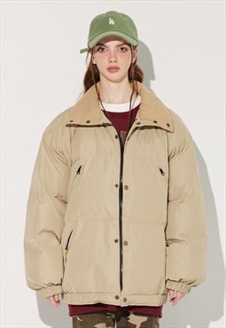 Winter puffer jacket padded utility bomber grunge coat beige