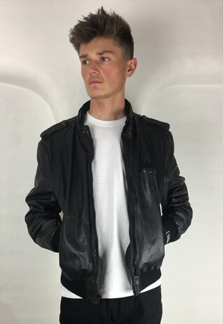 VINTAGE 70S GENUINE CAFE RACER BLACK LEATHER BOMBER JACKET