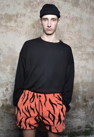 GOTHIC FLEECE SHORTS HANDMADE ZEBRA CROPPED OVERALLS ORANGE