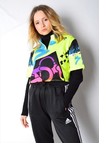REWORKED VINTAGE 80S COLOURFUL CROPPED ZIPPER TOP
