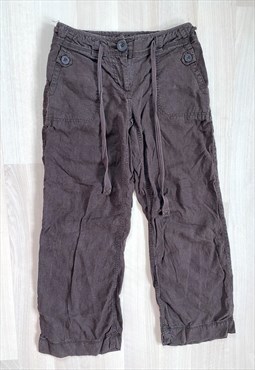 Y2K Brown Belted Linen Trousers