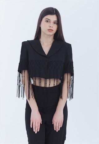 CROPPED BLAZER WITH FRINGES