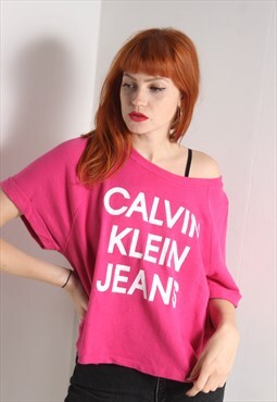 Vintage Calvin Klein Off Shoulder Sweatshirt Top Pink