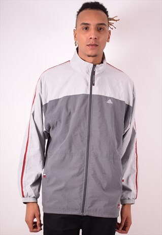 ADIDAS MENS VINTAGE TRACKSUIT TOP JACKET XL GREY 90S
