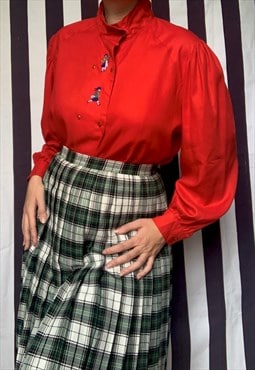 Vintage 80s red blouse with a mock neckline, uk18/20