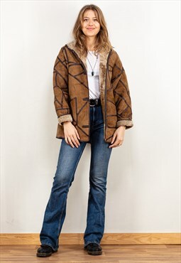Vintage 70's Women Patchwork Shearling Jacket in Brown