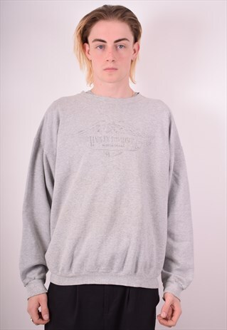 HARLEY-DADVIDSON MENS VINTAGE SWEATSHIRT JUMPER LARGE GREY 9