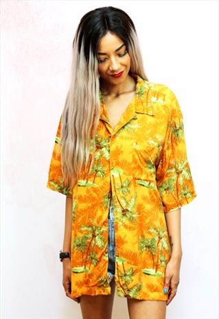 1990S VINTAGE MUSTARD YELLOW HAWAIIAN OVERSIZED SHIRT