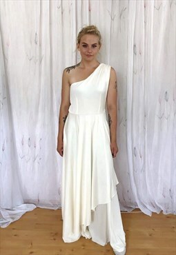 Two layers cream white wedding evening maxi dress