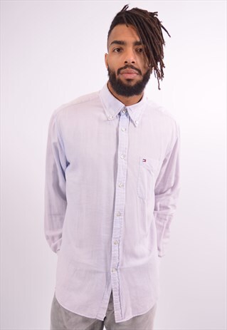 TOMMY HILFIGER MENS VINTAGE SHIRT LARGE PURPLE 90S