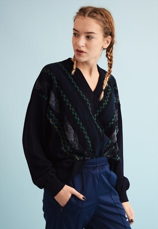 90'S RETRO OVERSIZED NAVY BLUE KNIT DADS JUMPER