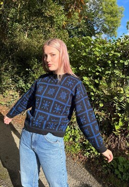 Vintage 80s Chunky Knitted Abstract Patterned Jumper