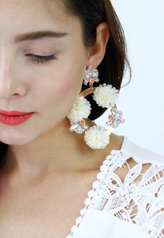 GOLD DIAMANTE FLOWER HOOP EARRINGS