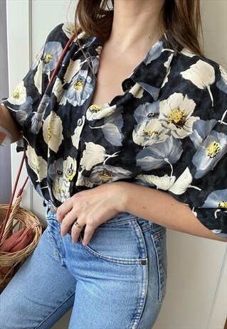Vintage 80s Abstract floral print Boheme blouse top