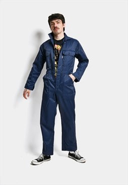 Vintage work coverall boilersuit men navy blue long sleeve