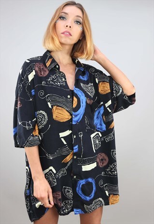 VINTAGE OVERSIZED SHORT SLEEVE PATTERNED SHIRT