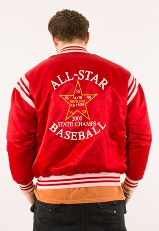 VINTAGE 2000 RED ALL STAR BASEBALL NYLON VARSITY JACKET