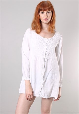 VINTAGE 90S EMBROIDERED BOHO MINI BUTTON DRESS