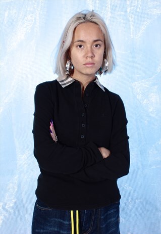 VINTAGE BURBERRY BLACK POLO STYLE TOP