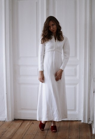 VINTAGE 60'S WHITE MAXI LONG SLEEVE WEDDING DRESS