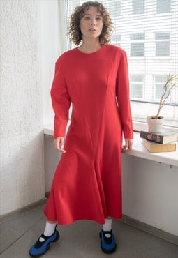 Vintage 80's Red Long Sleeved Maxi Dress