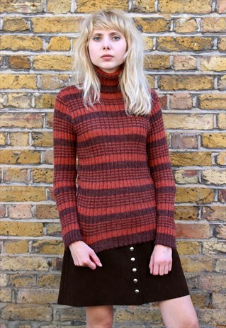 VINTAGE 70S ORANGE STRIPE TURTLE NECK JUMPER