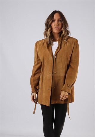 SUEDE LEATHER FITTED JACKET SHORT MID VINTAGE UK 14 (BJCE)