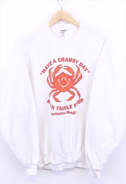 Vintage Crab Sweatshirt White Pullover With Contrast Print 