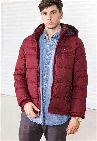VINTAGE TOMMY HILFIGER PUFFER COAT JACKET LOGO 90S S 30.7