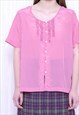 REVIVAL 80S VINTAGE PINK RUFFLE BLOUSE TOP