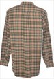 VINTAGE L.L. BEAN CORAL & BROWN LONG SLEEVED CHECKED SHIRT -