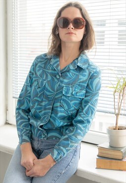 Vintage 70's Blue Abstract Print Cotton Jacket