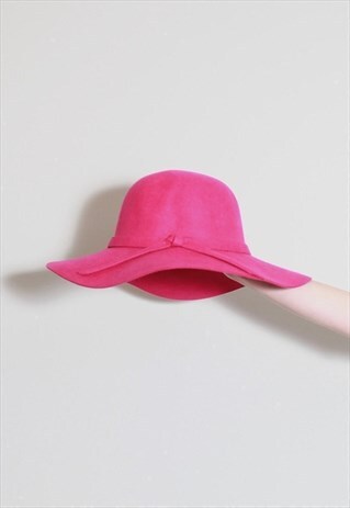 VINTAGE 1970'S STYLE PINK WIDE BRIMMED SUN WOOL HAT