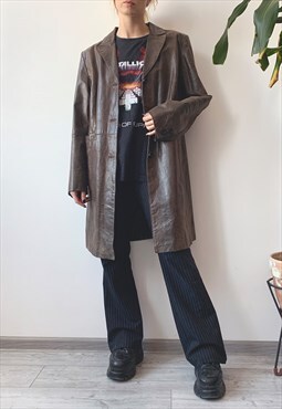 Vintage 90's 80's Brown Snakeskin Leather Trench Midi Coat