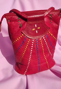 Red Real Leather Boho Hippie Handbag